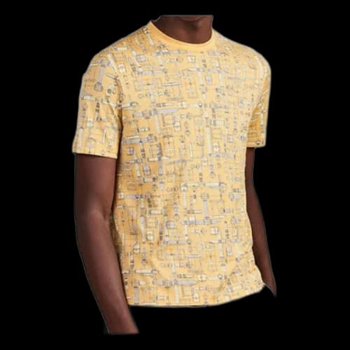HERMES Labyrinthe Equestre Full Print Pattern Printing Round Neck Short Sleeve Yellow