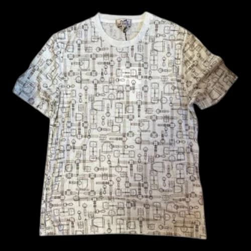 HERMES SS21 Labyrinthe Equestre Full Print Pattern Printing Round Neck Short Sleeve Creamy White