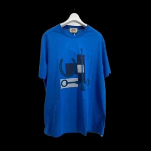 HERMES Printing Round Neck Short Sleeve Blue