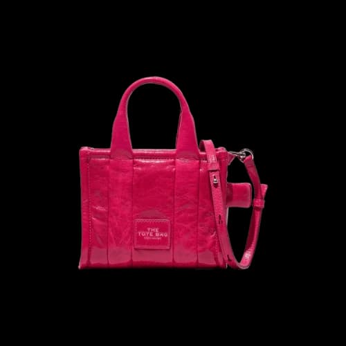 Marc Jacobs Shiny Crinkle Leather Crossbody Tote Bag Magenta