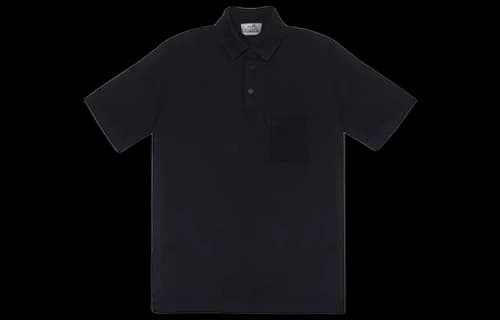 HERMES H Solid Color Short Sleeve Button Polo Shirt Black