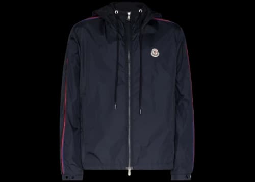 Moncler Hattab Logo-Patch Hooded Rain Jacket Navy Blue
