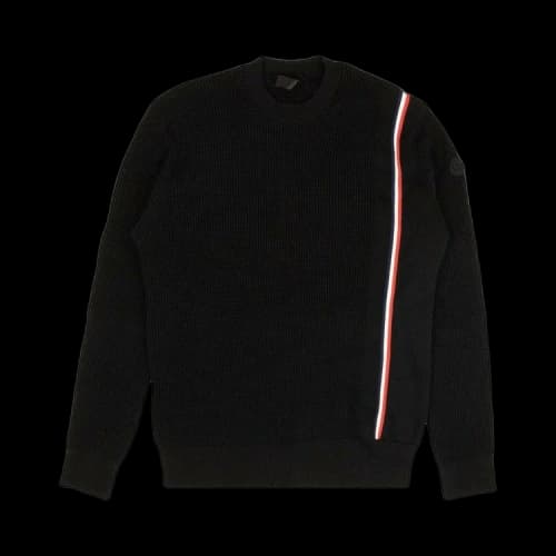 Moncler Stripe Ribbed Cotton Pullover Sweater 'Black'