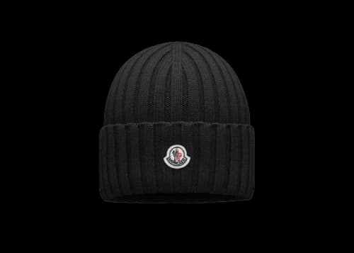 Moncler Ribbed Logo Knit Beanie Black