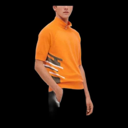 HERMES SS21 H en Course Casual Sports Round Neck Short Sleeve Polo Shirt Orange