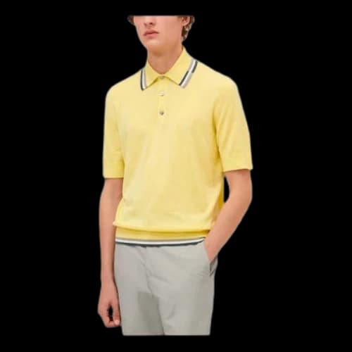HERMES SS21 Contrasting Colors Stripe Short Sleeve Polo Shirt Yellow