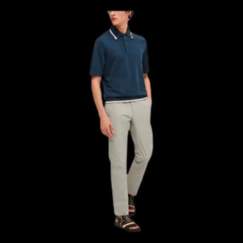 HERMES SS21Rayure Et Twist Contrasting Colors Stripe Short Sleeve Polo Shirt Blue