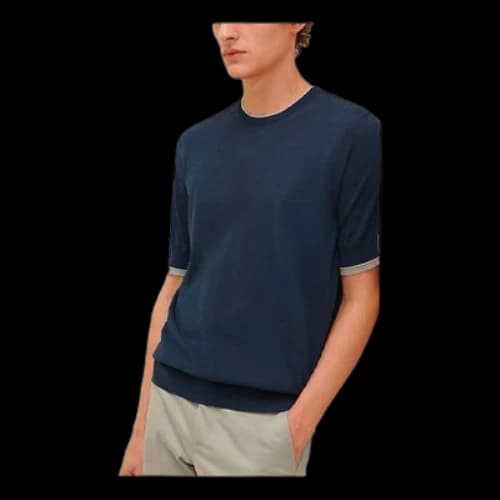 HERMES SS21 Short Sleeve Round Neck Dark Sea Blue T-Shirt