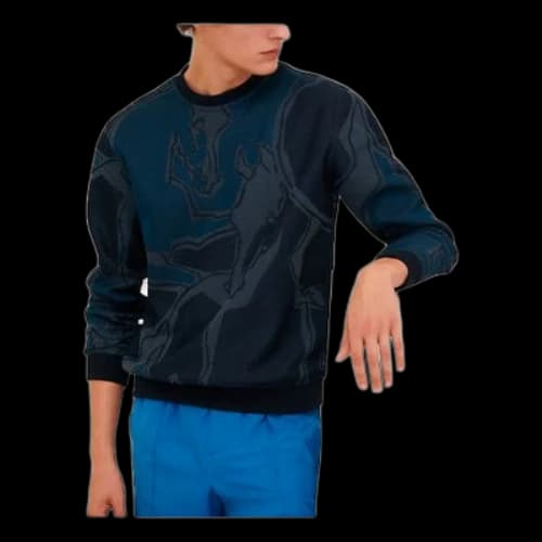 HERMES SS21 Pattern Printing Round Neck Long Sleeves Navy Blue