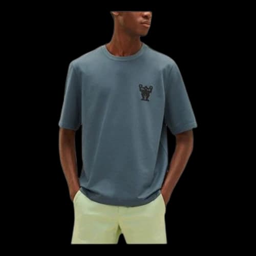 HERMES SS21 Hello Mr Farrier Small Logo Round Neck Cotton Short Sleeve Blue