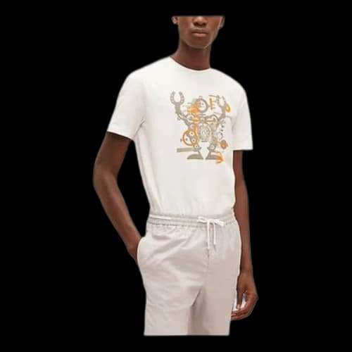 HERMES Hello Mr Farrier Series Printing Round Neck Short Sleeve White