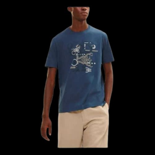 HERMES Hello Mr Farrier Series Printing Round Neck Short Sleeve Dark Sea Blue T-Shirt