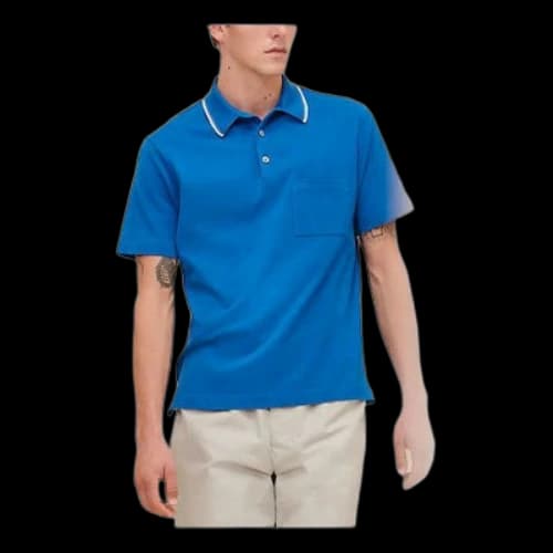 HERMES SS21 Pocket Short Sleeve Polo Shirt Blue