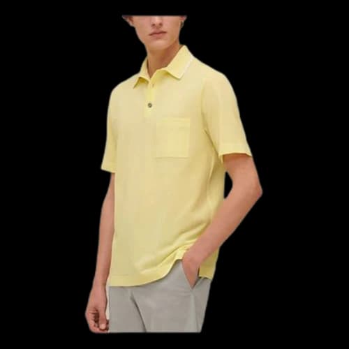 HERMES SS21 Cotton Pocket Short Sleeve Lemon Yellow Polo Shirt
