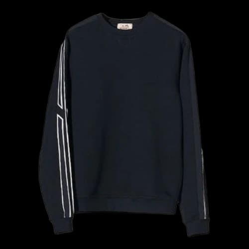 HERMES FW21 Shoulder Stripe Splicing Long Sleeves Round Neck Sports Navy Blue