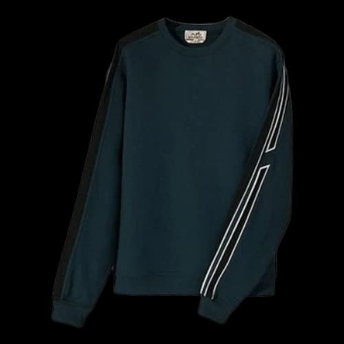 HERMES Round Neck Stripe Sports Blue