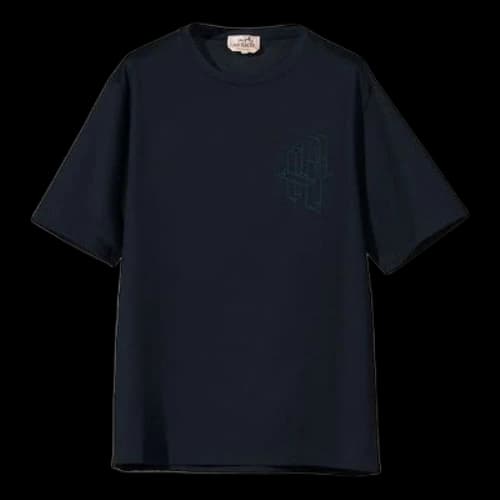 HERMES FW21 Alphabet Pattern Embroidered Round Neck Pullover Short Sleeve Black T-Shirt