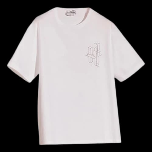 HERMES FW21 3D Logo Embroidered Pattern Cotton Round Neck Short Sleeve White