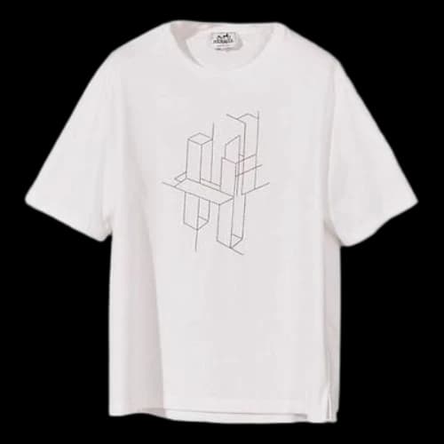 HERMES FW21 3D Effect Alphabet Pattern Round Neck Pullover Short Sleeve White T-Shirt
