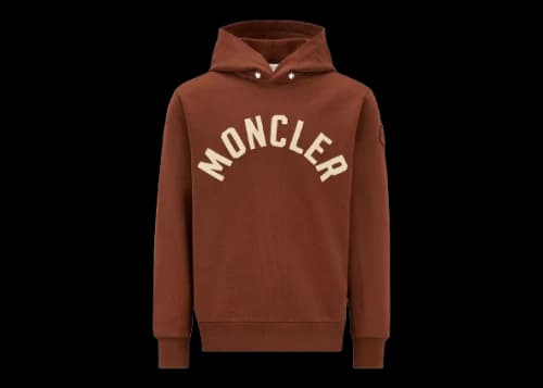 Moncler Curved Logo Plush Cotton Hoodie Mocha Brown