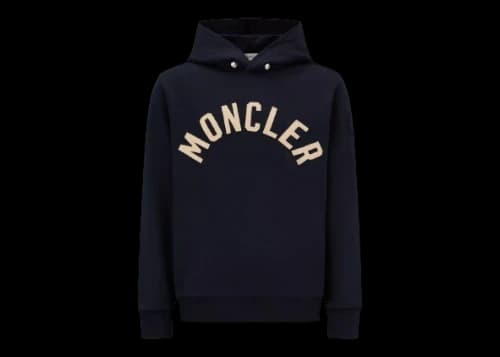 Moncler Curved Logo Plush Cotton Hoodie Night Blue