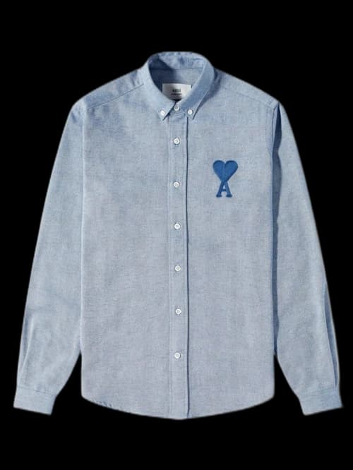 Ami Paris Button Down Ami De Coeur Collar Shirt Blue/Blue