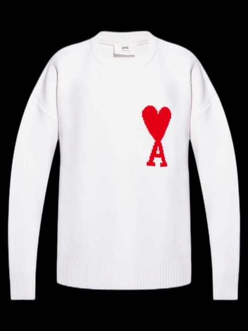 Ami Paris Ami De Coeur Merino Wool Oversized Crewneck Sweater White/Red