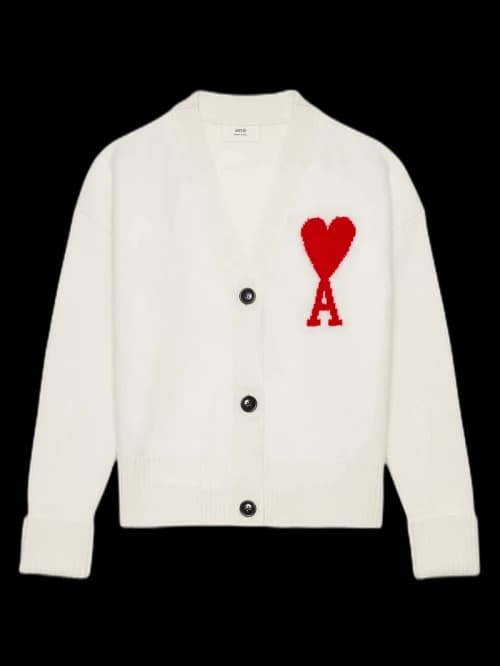 Ami Paris Ami De Coeur Merino Wool Oversize Cardigan White/Red