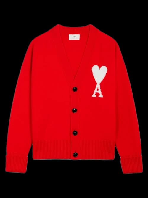 Ami Paris Ami De Coeur Merino Wool Oversize Cardigan Red/White