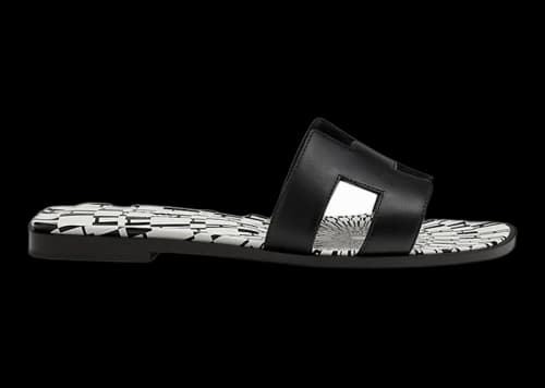 Hermes Oran Sandal Print Noir Calfskin Leather