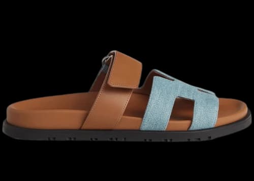 Hermes Chypre Sandal Bleu Clair Denim Naturel Calfskin (Women's)