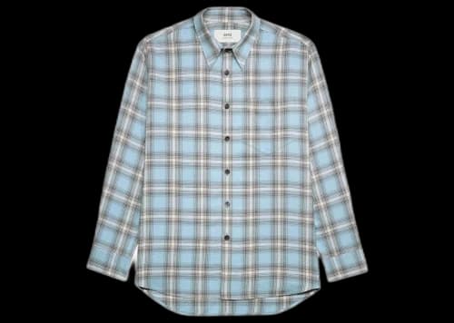 Ami Paris Long-Sleeved Checkered Knitted Shirt Blue