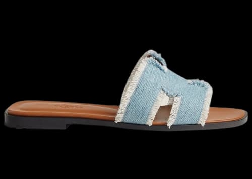 Hermes Oran Sandal Bleu Clair Fringed Denim (Women's)