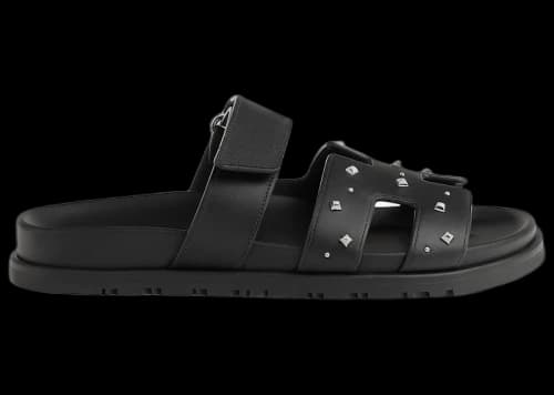 Hermes Chypre Sandal Noir Calfskin Medor Studs (Women's)
