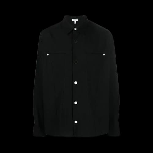 LOEWE Metal Button Wool Over Shirt Black