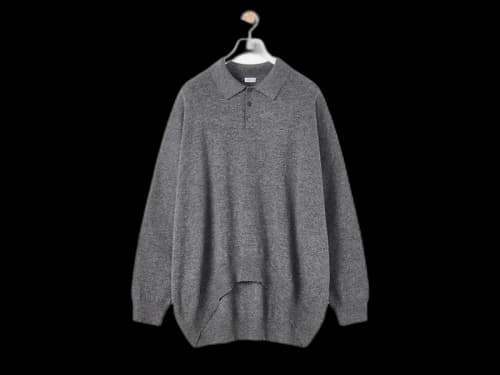 LOEWE Polo Collar Relaxed Fit Wool Sweater Grey