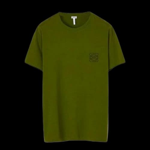 LOEWE Anagram Classic Embroidered Cotton Round Neck Short Sleeve Green