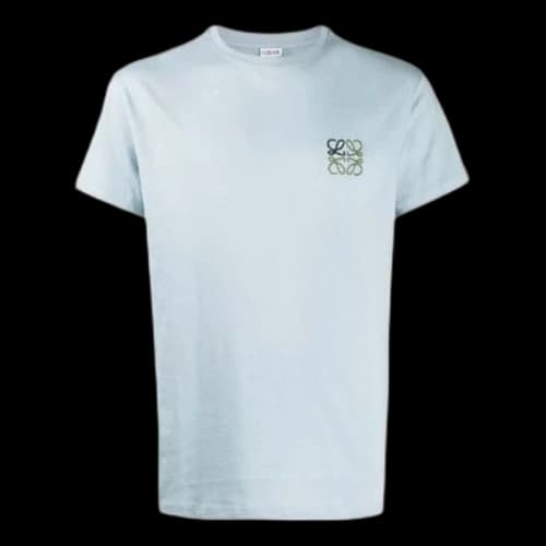 LOEWE Anagram Classic Embroidered Cotton Round Neck Short Sleeve Light Blue