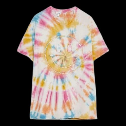 LOEWE Tie Dye Smiling Face Printing Short Sleeve Unisex Multicolor