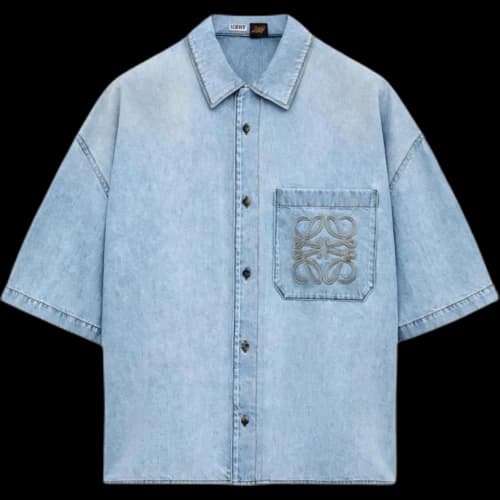 LOEWE Shirts Men's Washed Blue Lapel Moderate Denim