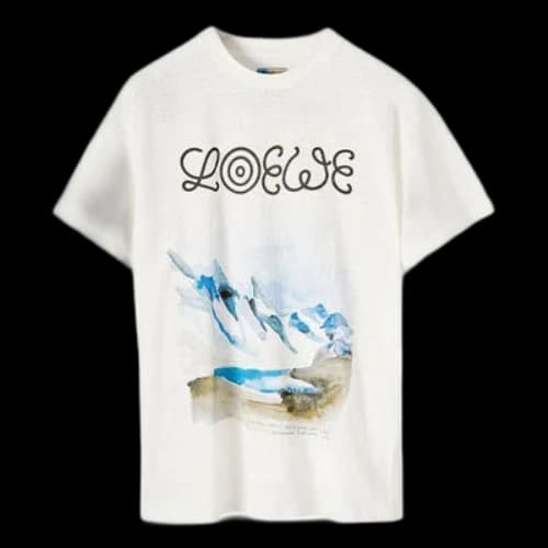 LOEWE White Snow Mountain Printing Short Sleeve White