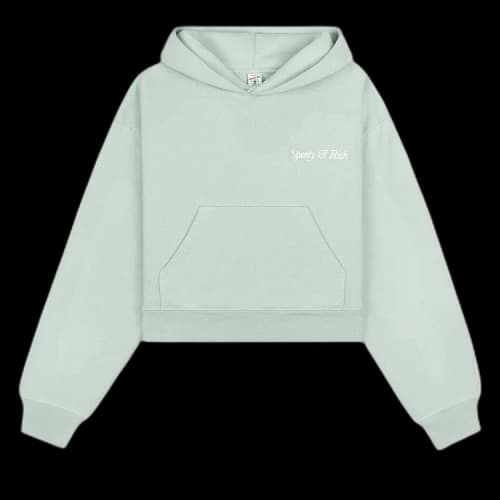 Sporty & Rich Italic Logo Embroidered Cropped Hoodie 'Jade/White'