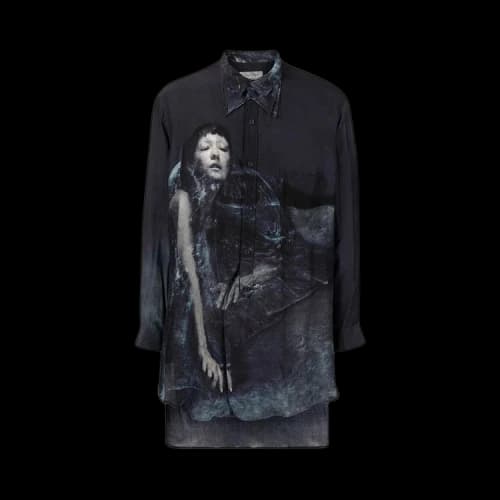 Yohji Yamamoto Pour Homme Triple Collar Printed Shirt 'Navy'
