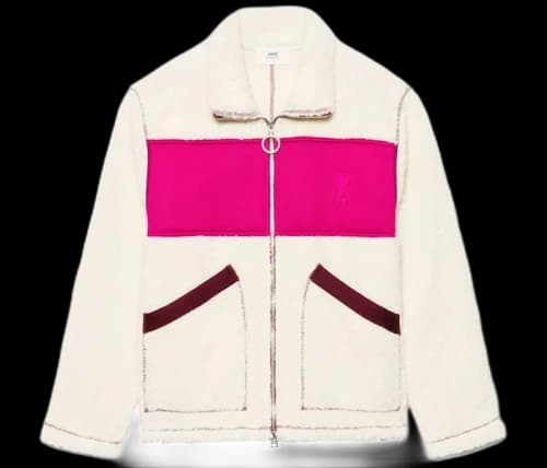 Ami Paris Ami de Coeur Faux Shearling Jacket White/Fuchsia