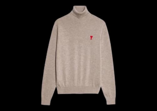 Ami Paris Ami De Coeur Turtleneck Jumper Beige/Red
