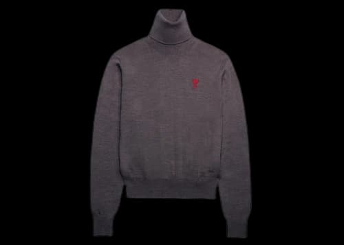 Ami Paris Ami De Coeur Embroidery Turtleneck Sweater Heather Grey
