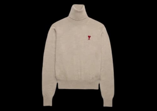 Ami Paris Ami De Coeur Embroidery Turtleneck Sweater Champagne