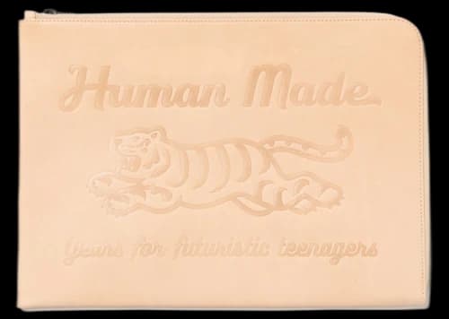 Human Made Tiger Leather Clutch Bag Beige