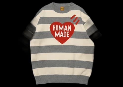 Human Made Striped Heart Knit Sweater Grey