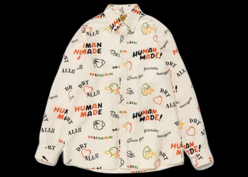Human Made Dry Alls Duck Printed BD L/S Shirt White